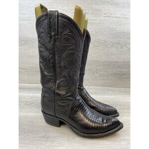 Tony Lama CY811 Black Teju Lizard Cowboy Boots Men's 8 D USA Made Exotic Leather